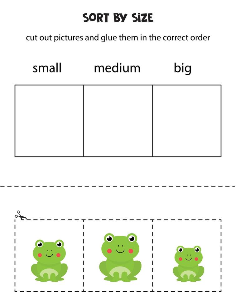 trier les images par taille. feuille de travail éducative pour les enfants. vecteur