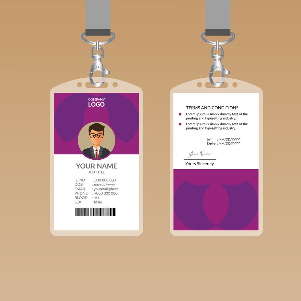 modèle de conception de carte d'identité élégante violet vecteur