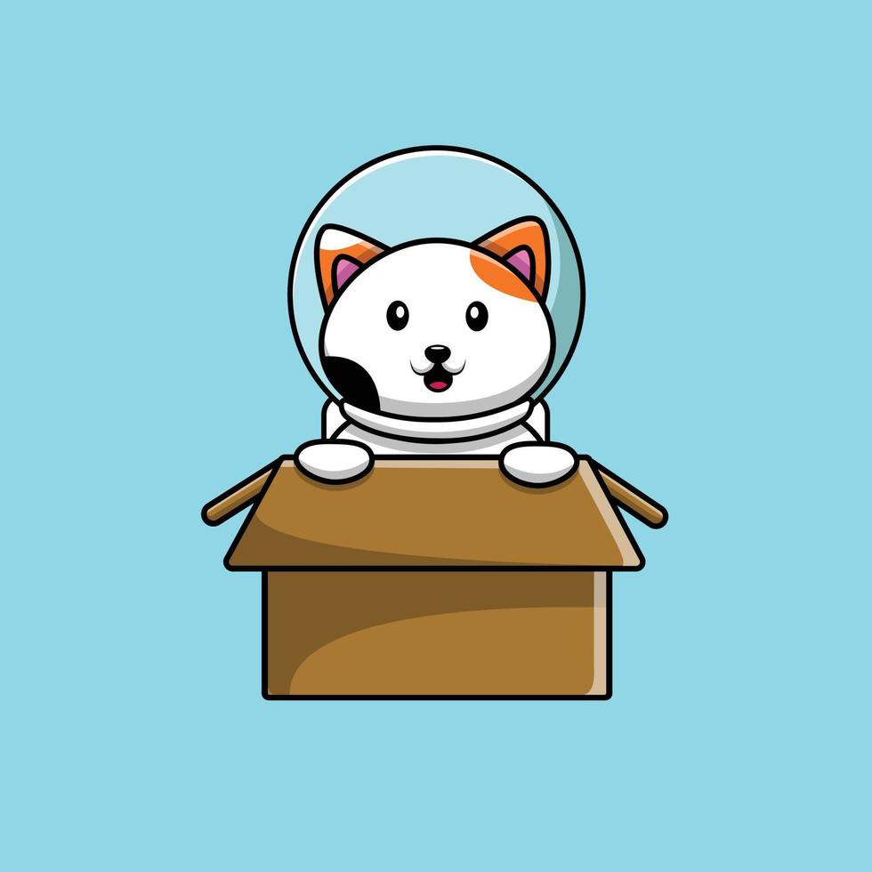 astronaute chat mignon dans l'illustration de la boîte vecteur