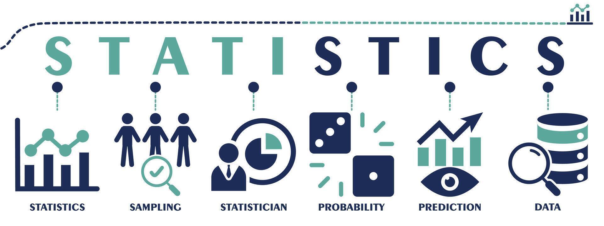 statistiques bannière la toile solide Icônes. vecteur illustration concept comprenant icône comme statistiques, échantillonnage, statisticien, probabilité, prédiction et Les données