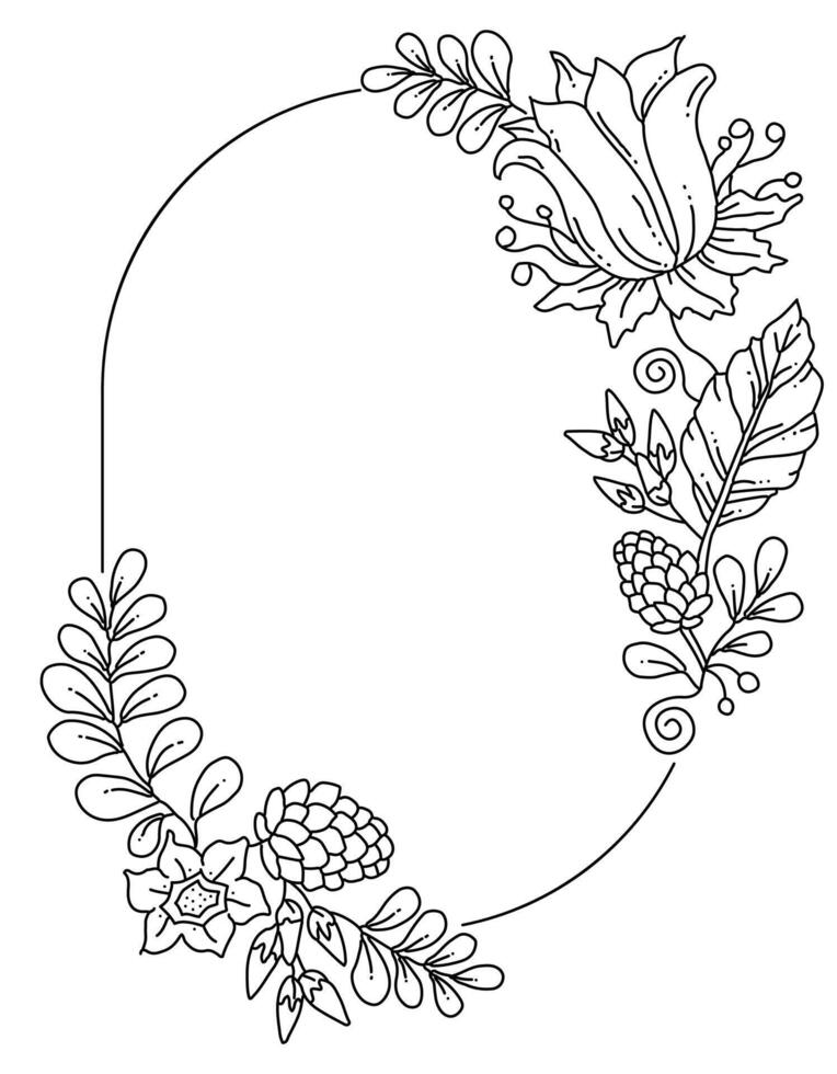 fleuri floral cadre, frontière avec espace pour texte. main tiré coloration page pour des gamins et adultes. magnifique dessin avec motifs et petit détails. coloration livre des photos. vecteur, lettre format 8.5 X 11 vecteur