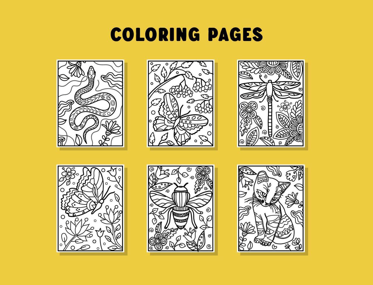 les enfants coloration livre. main tiré coloration pour des gamins avec animaux. magnifique Facile dessins avec motifs. coloration livre des photos. préscolaire, Jardin d'enfants éducation. les enfants Activités feuilles vecteur