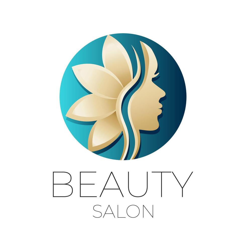 rond beauté salon logo conception or sur bleu Contexte vecteur