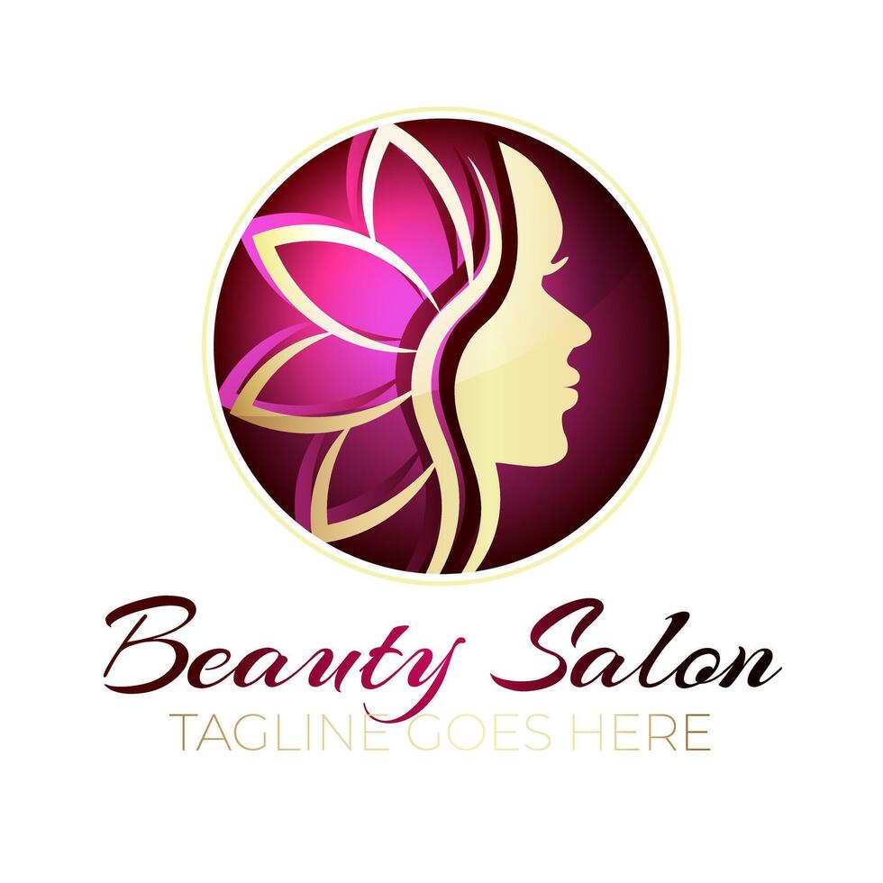 beauté salon logo conception or sur brillant rose Contexte vecteur