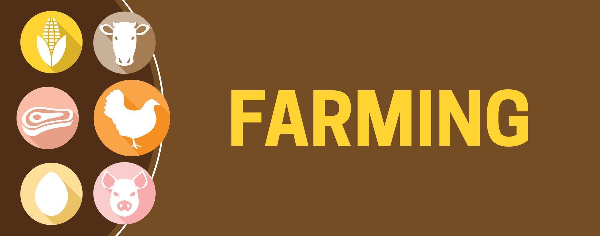 agriculture bannière illustration avec vache, poulet, cochon, maïs, Viande, Oeuf Icônes vecteur
