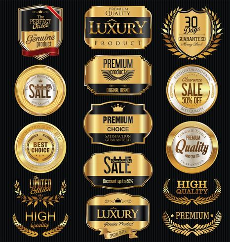 Insignes et étiquettes de luxe premium doré vecteur