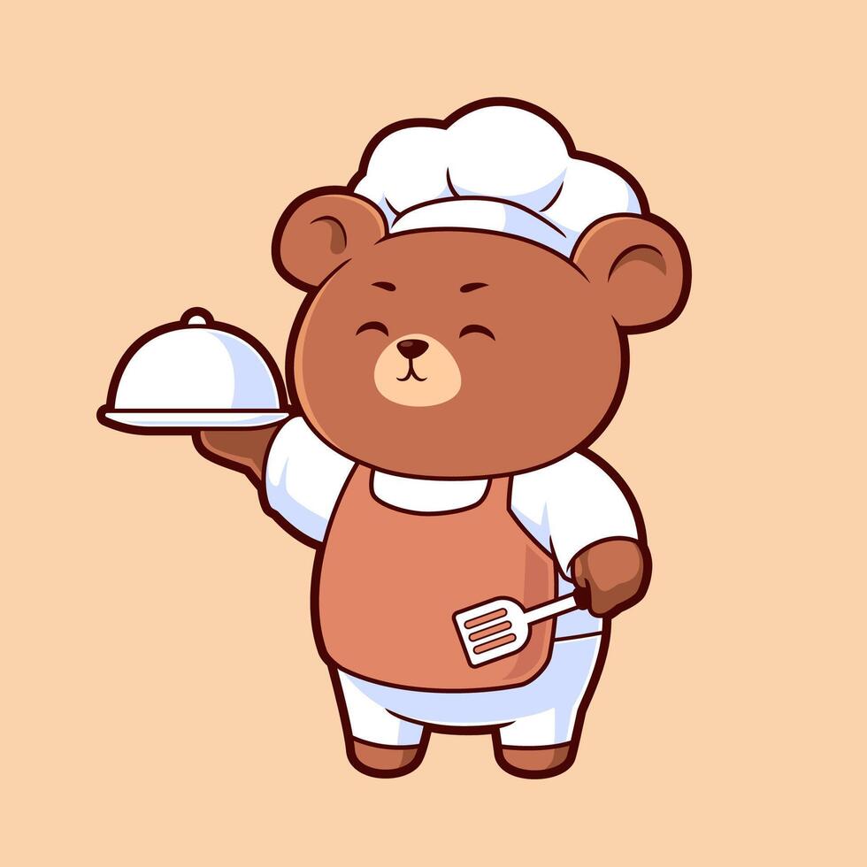 mignonne nounours ours cuisson, chef dessin animé illustration vecteur