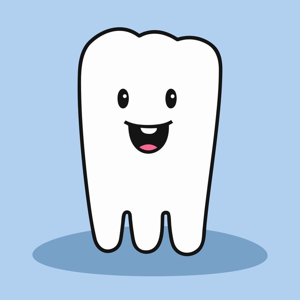mignonne dessin animé Humain dent personnage icône. en bonne santé blanc dent avec content souriant visage isolé sur lumière bleu Contexte. vecteur illustration