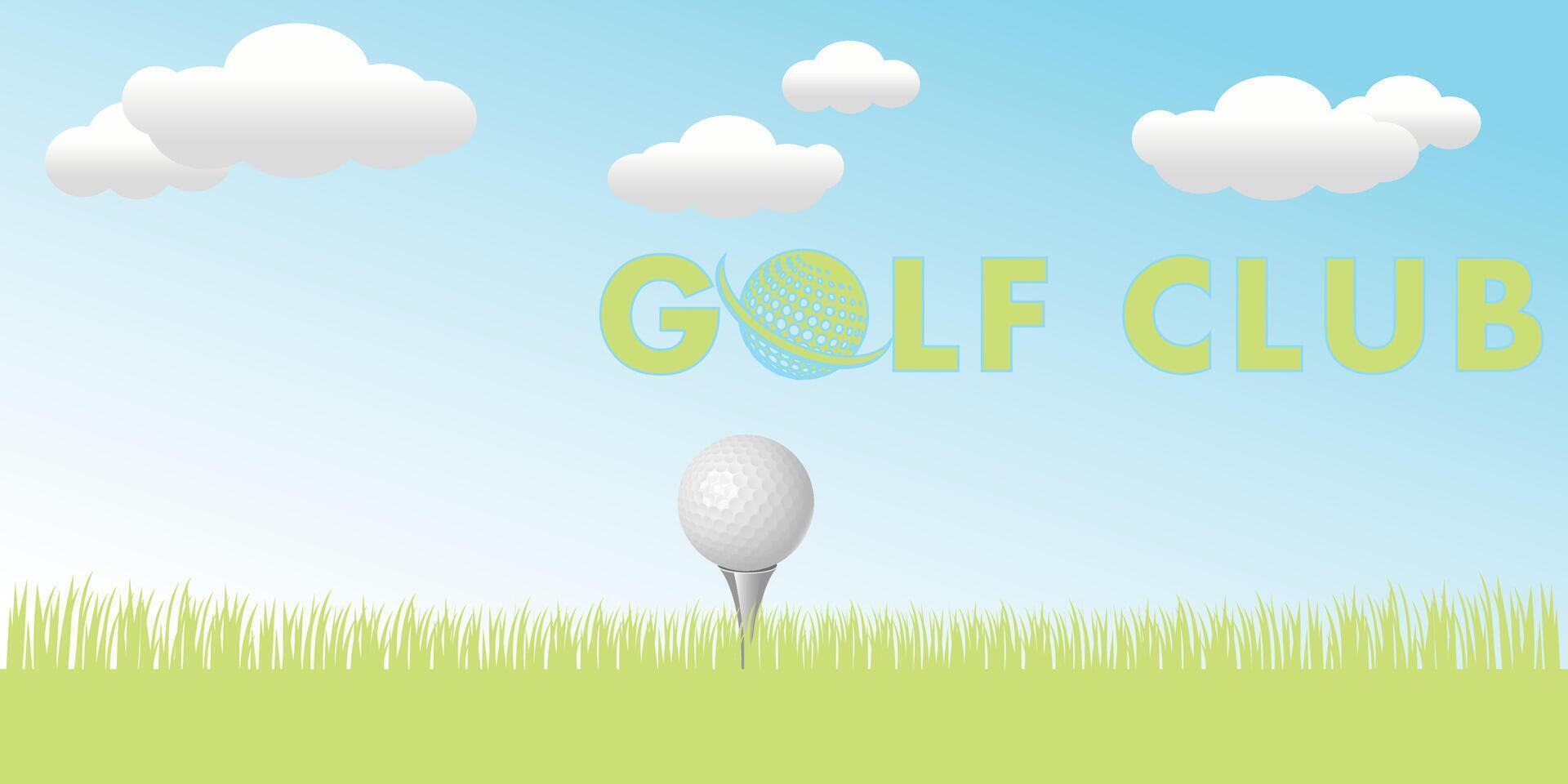 le golf club et Balle sur herbe champ.belle brillant nuageux champ, Contexte pour le golf championnat ou équipe compétition un événement bannière avec le golf Balle vecteur