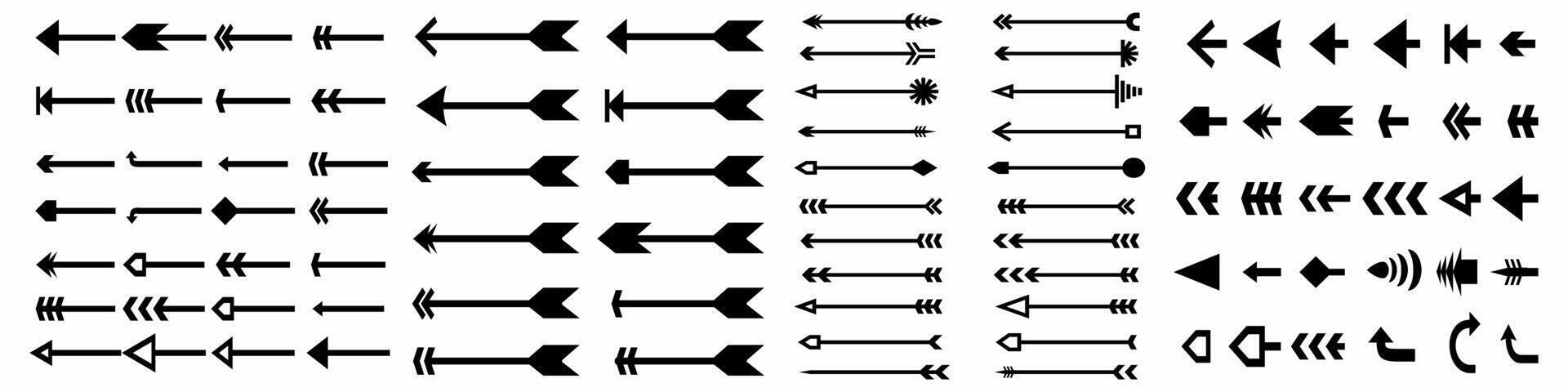 méga ensemble de La Flèche Icônes. droit, dos, suivant, flèche, vecteur symboles. La Flèche icône ensemble isolé sur blanc Contexte