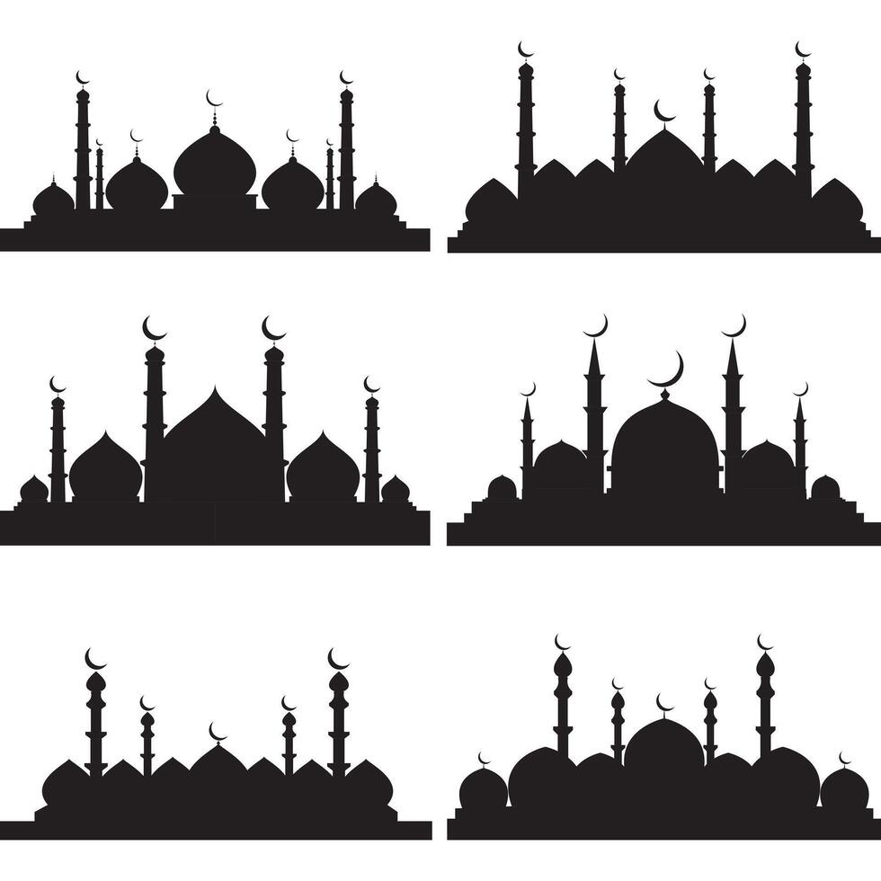 mosquée silhouette, ensemble de mosquée vecteur