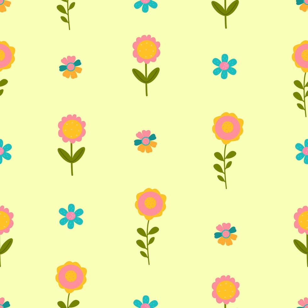 sans couture vecteur motif.fleurs, tournesols, marguerites sur une Jaune arrière-plan.motif pour textile, fond d'écran, emballage, couverture, la toile, carte postale, boîte, imprimer, bannière, céramique