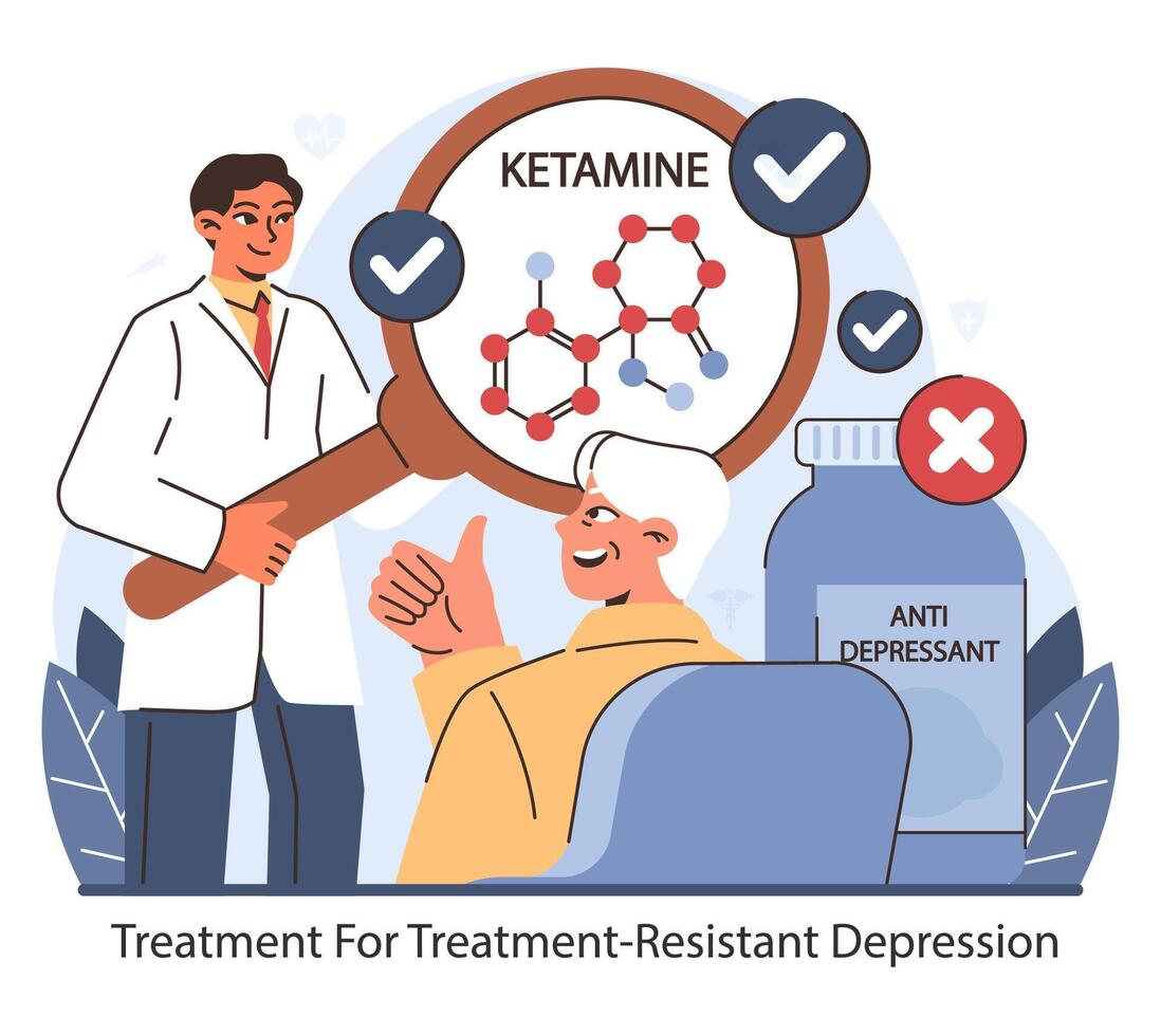 traitement pour résistant aux traitements dépression. plat vecteur illustration.