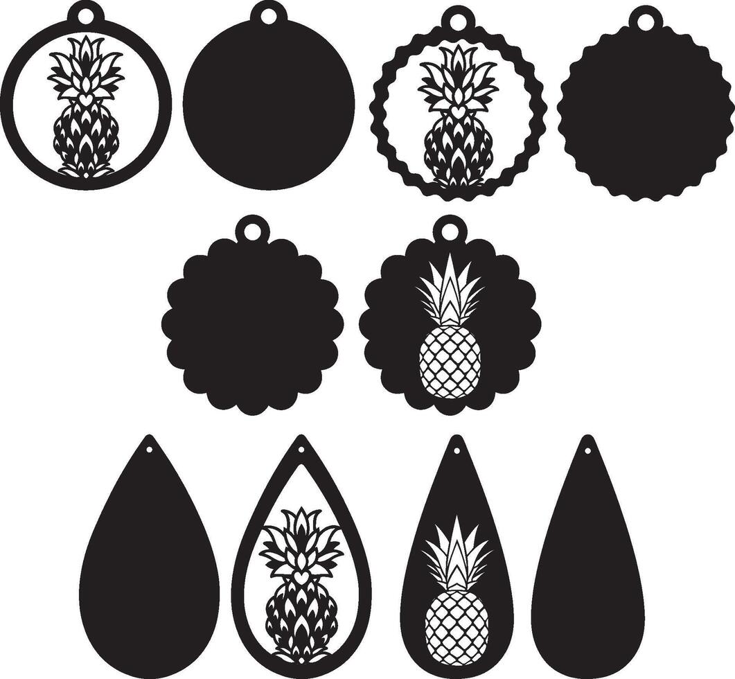 ananas des boucles d'oreilles, été des boucles d'oreilles empaqueter, cuir boucle d'oreille, boucle d'oreille pour lueurforge, laser Couper boucle d'oreille, vecteur illustration fichier