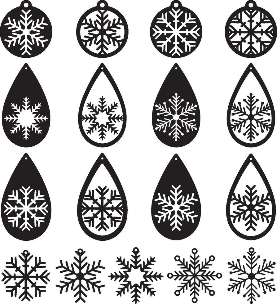 flocon de neige des boucles d'oreilles empaqueter, Noël des boucles d'oreilles, boucle d'oreille pour lueurforge, laser Couper boucle d'oreille, vecteur illustration fichier