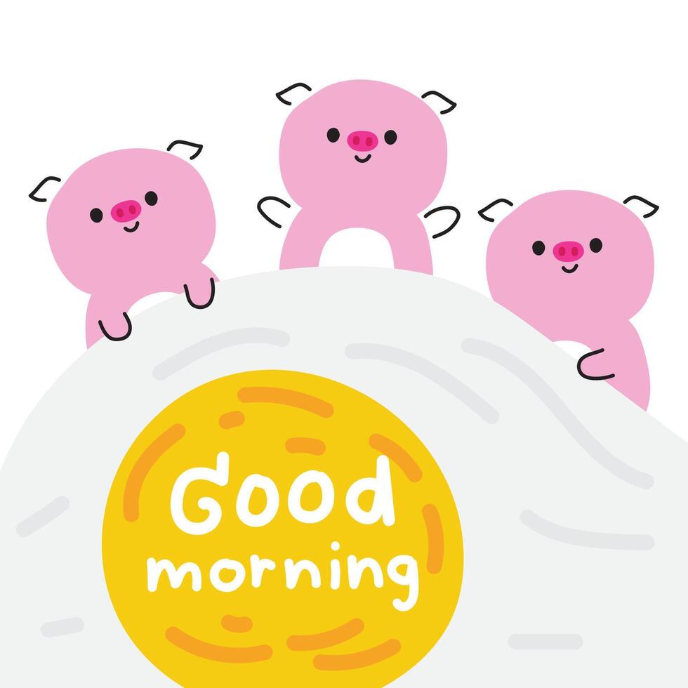 mignonne porc avec frit Oeuf sur blanc background.line main tiré style.bon Matin texte.ferme animal personnage dessin animé.petit-déjeuner.kawaii.vector.illustration. vecteur