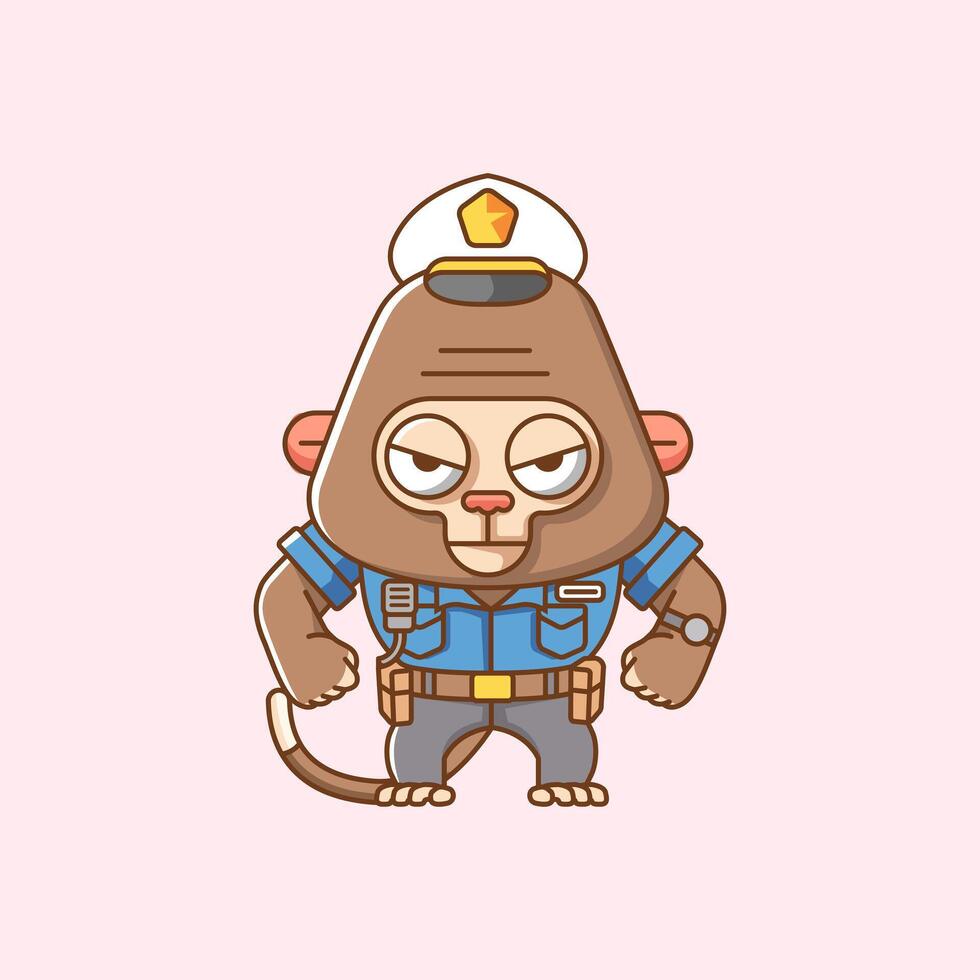 mignonne singe police officier uniforme dessin animé animal personnage mascotte icône plat style illustration concept vecteur