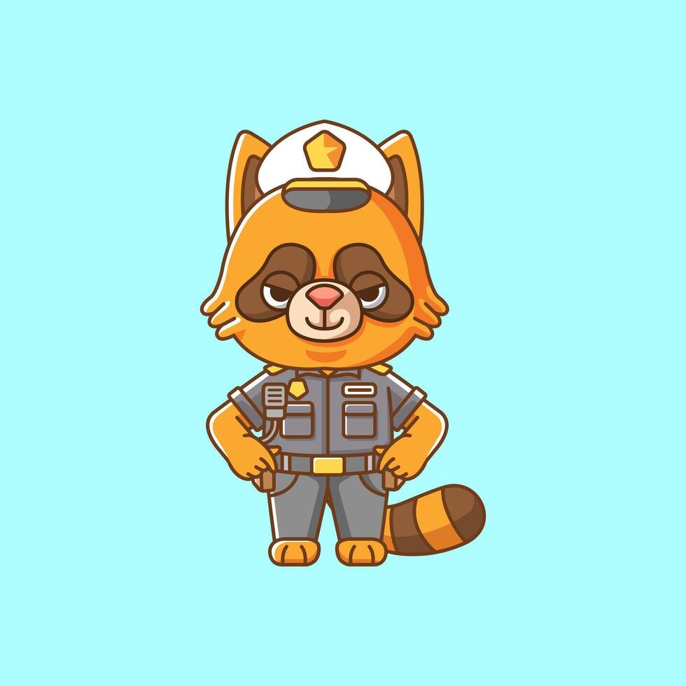 mignonne raton laveur police officier uniforme dessin animé animal personnage mascotte icône plat style illustration concept ensemble vecteur