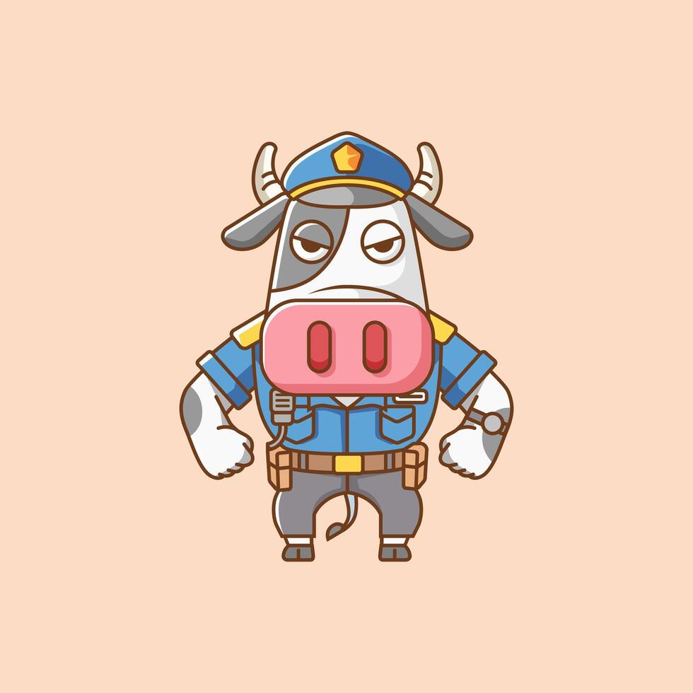 mignonne vache police officier uniforme dessin animé animal personnage mascotte icône plat style illustration concept vecteur