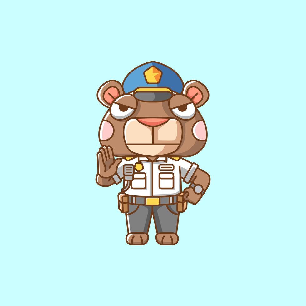 mignonne ours police officier uniforme dessin animé animal personnage mascotte icône plat style illustration concept vecteur