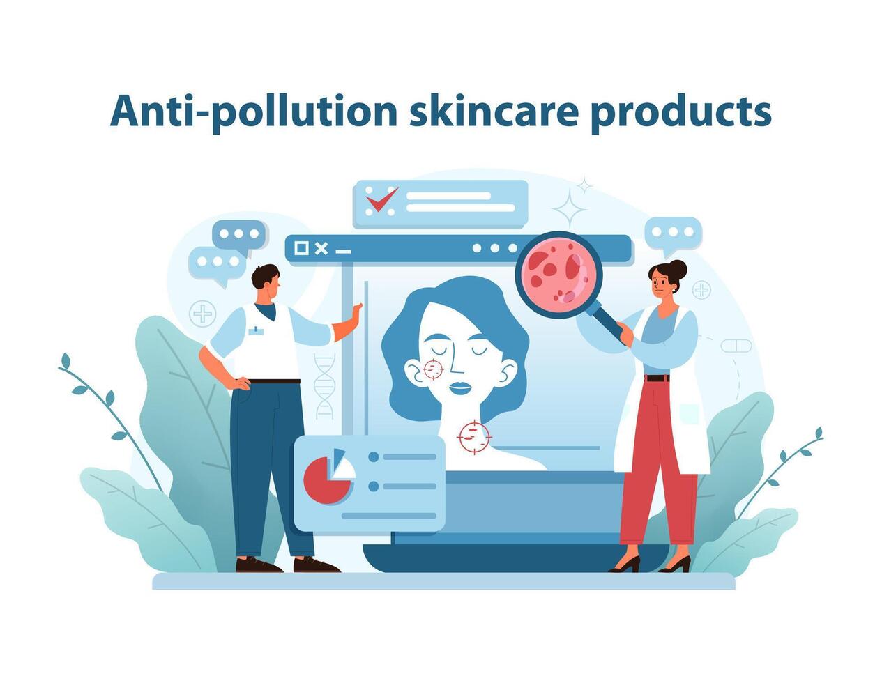 anti-pollution soin de la peau des produits illustration. défendre peau santé avec renforcement des barrières formules. Urbain protection se rencontre soin de la peau science. vecteur illustration.