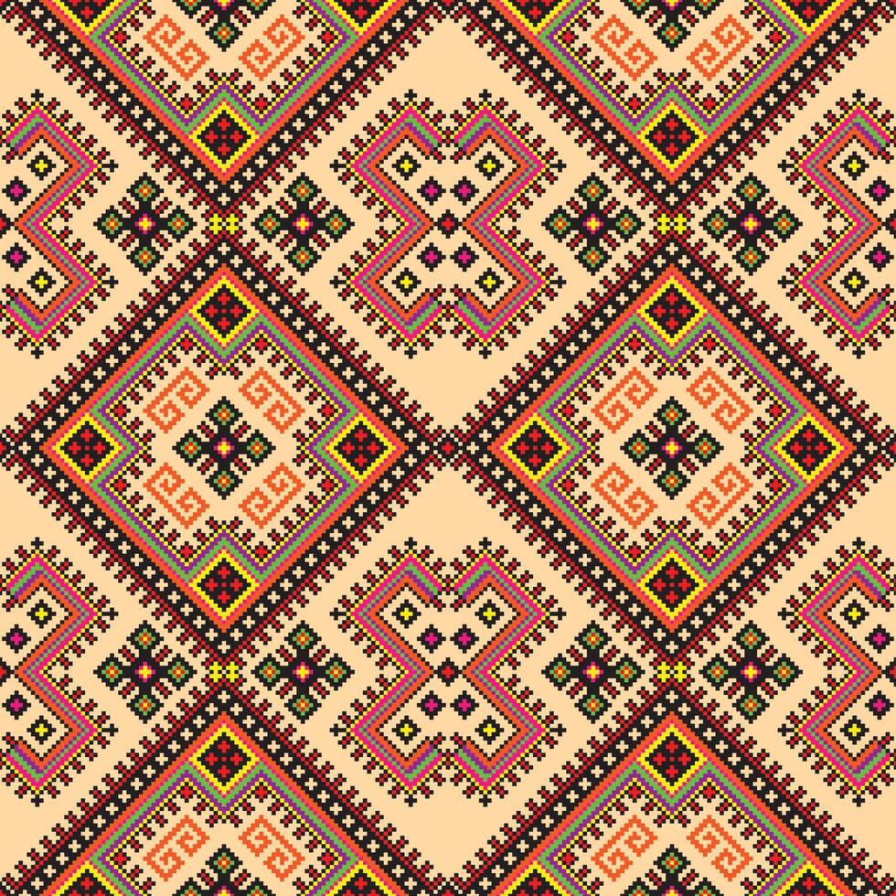 sans couture modèle. géométrique traverser point modèle. conception pour carrés, diamants, tissu, boho, tapis, tissu, ikat, tribal, batik, vecteur, illustration, motif, broderie, rétro, ukrainien, zigzag, coutures vecteur