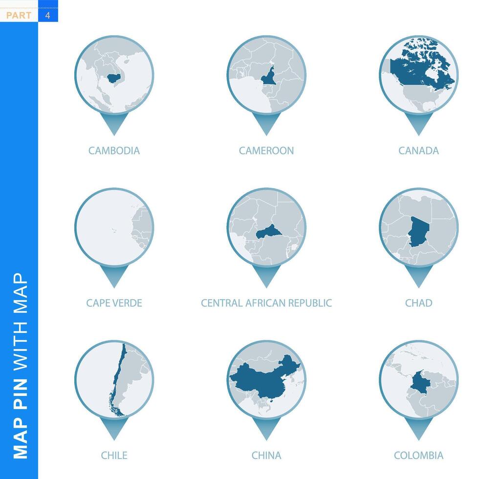 collection de carte épingle avec détaillé carte et voisin des pays vecteur