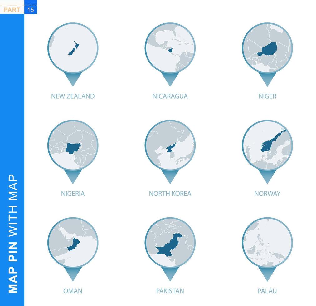 collection de carte épingle avec détaillé carte et voisin des pays vecteur