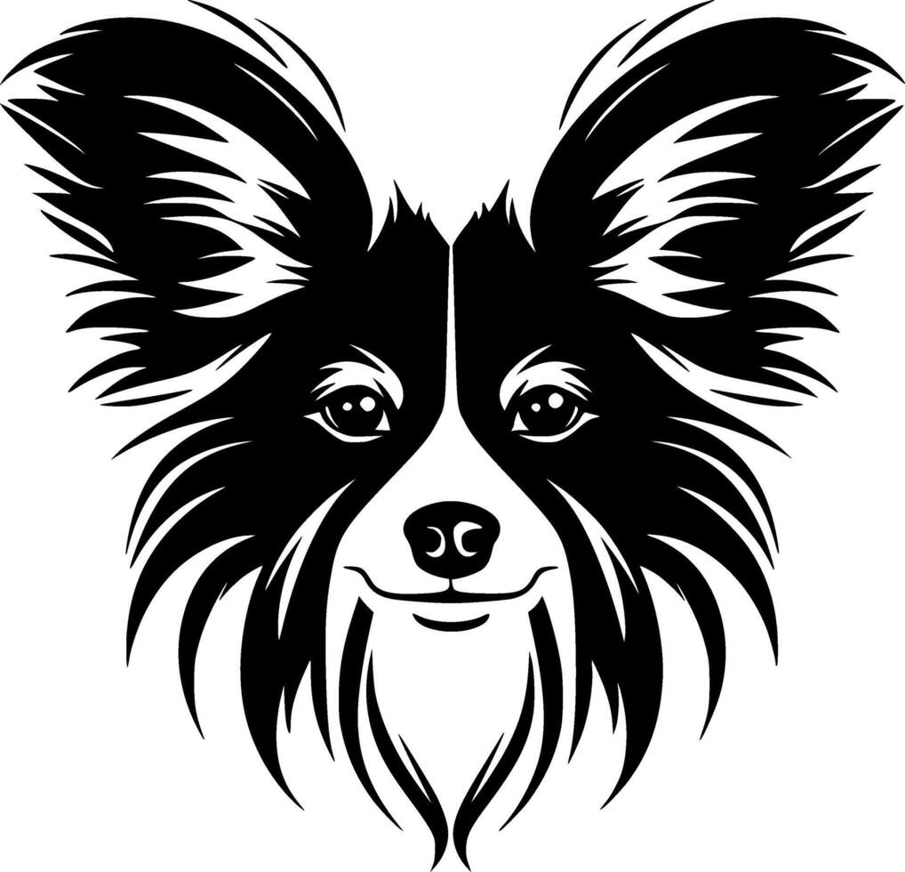 papillon chien - noir et blanc isolé icône - vecteur illustration