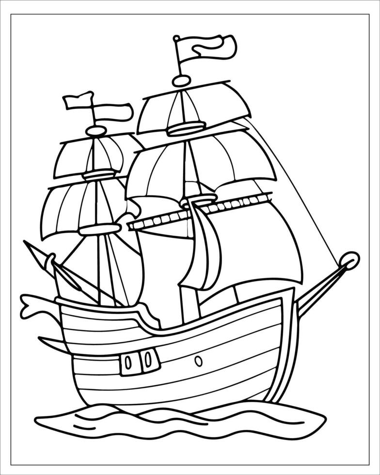 pirate navire coloration pages, navire vecteur, noir et blanc navire illustration vecteur