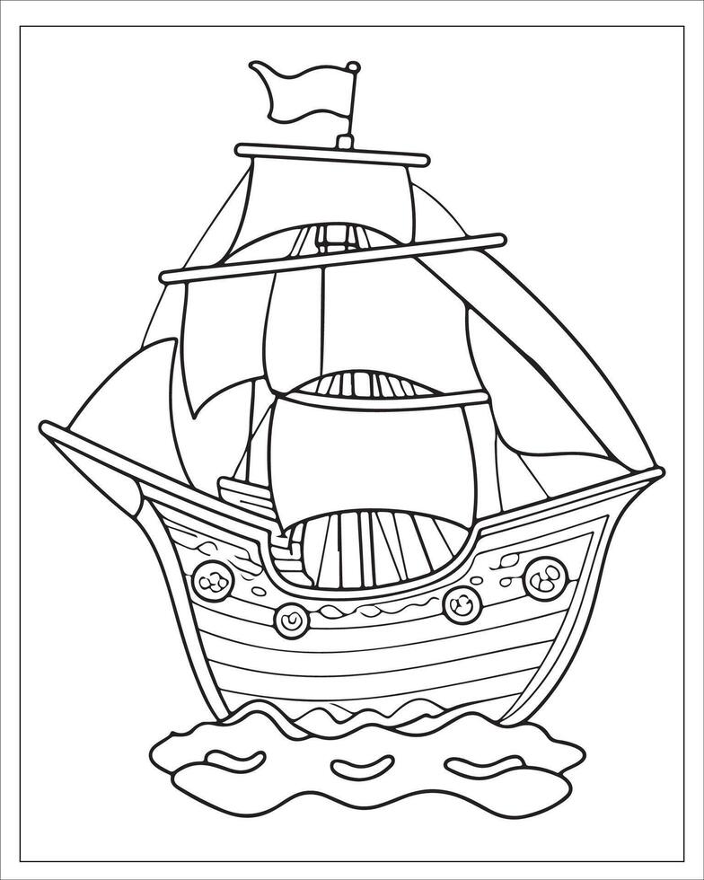 pirate navire coloration pages, navire vecteur, noir et blanc navire illustration vecteur