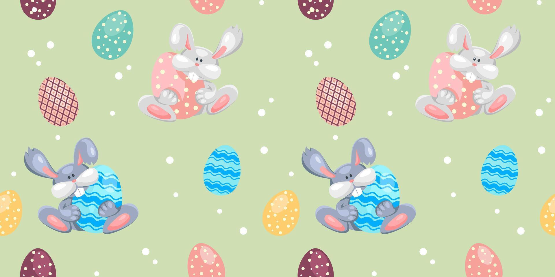 Pâques Contexte avec lapin et des œufs. sans couture modèle pour le printemps vacances. pour décoration, invitation, emballage, en tissu impression. vecteur