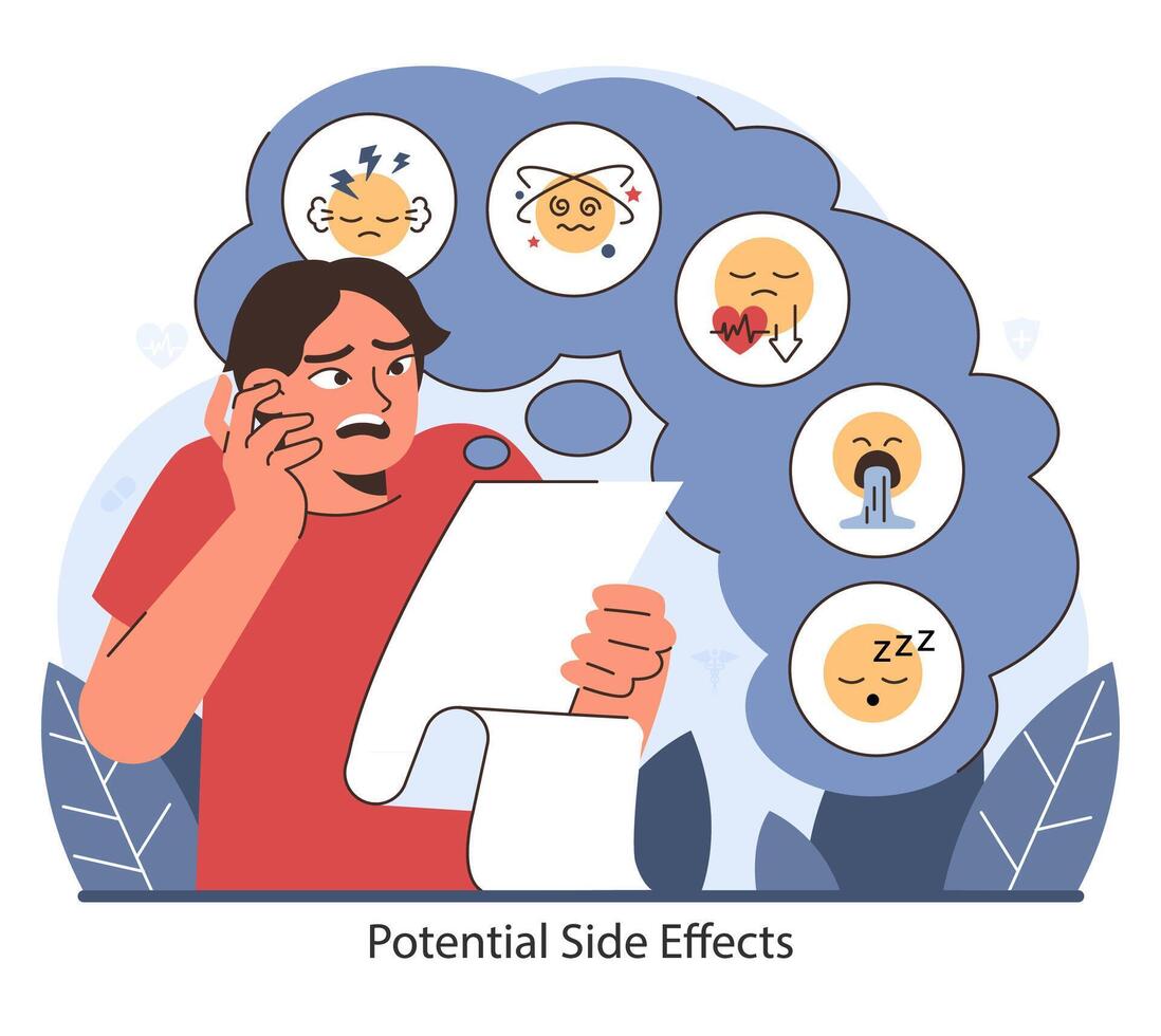 potentiel côté effets de kétamine. plat vecteur illustration.