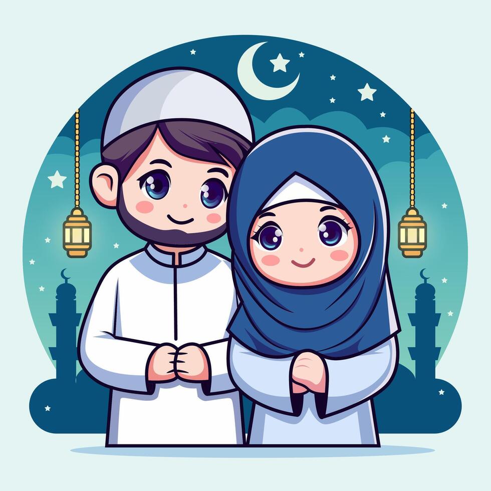 vecteur illustration de une mariage islamique couple fête