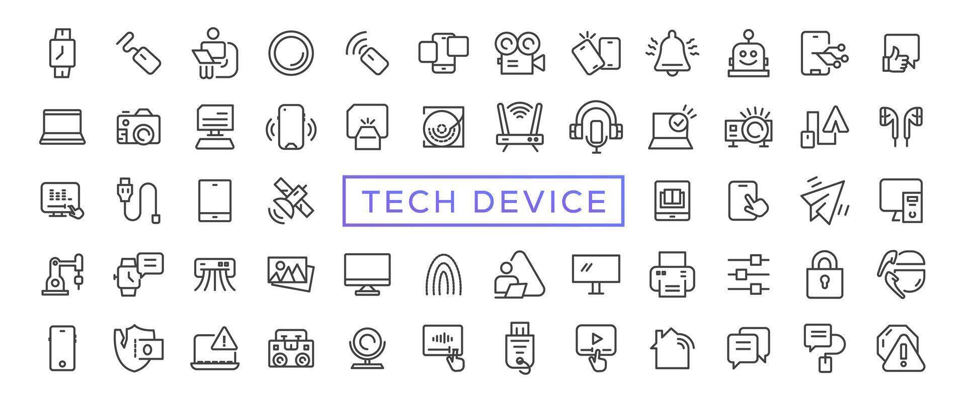 technologie dispositif mince lignes plat icône solide style, isolé Facile la communication icône ensemble, facile à changement Couleur et taille, appareil et La technologie la toile icône dans vecteur format