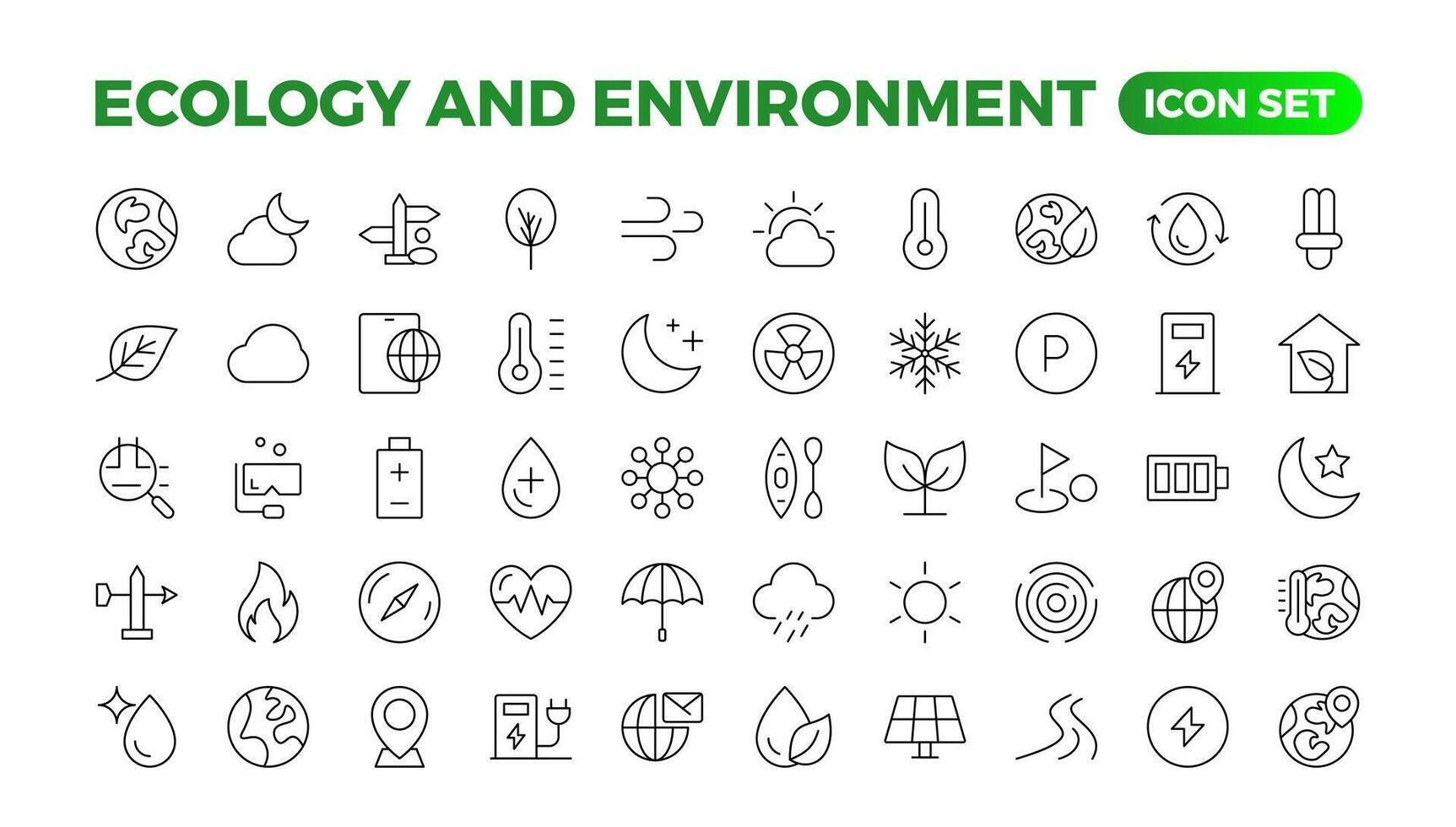 écologie icône ensemble. respectueux de la nature icône, la nature Icônes ensemble.linéaire écologie Icônes. environnement durabilité Facile symbole. Facile ensemble de ligne icônes.global échauffement, les forêts, biologique agriculture. vecteur