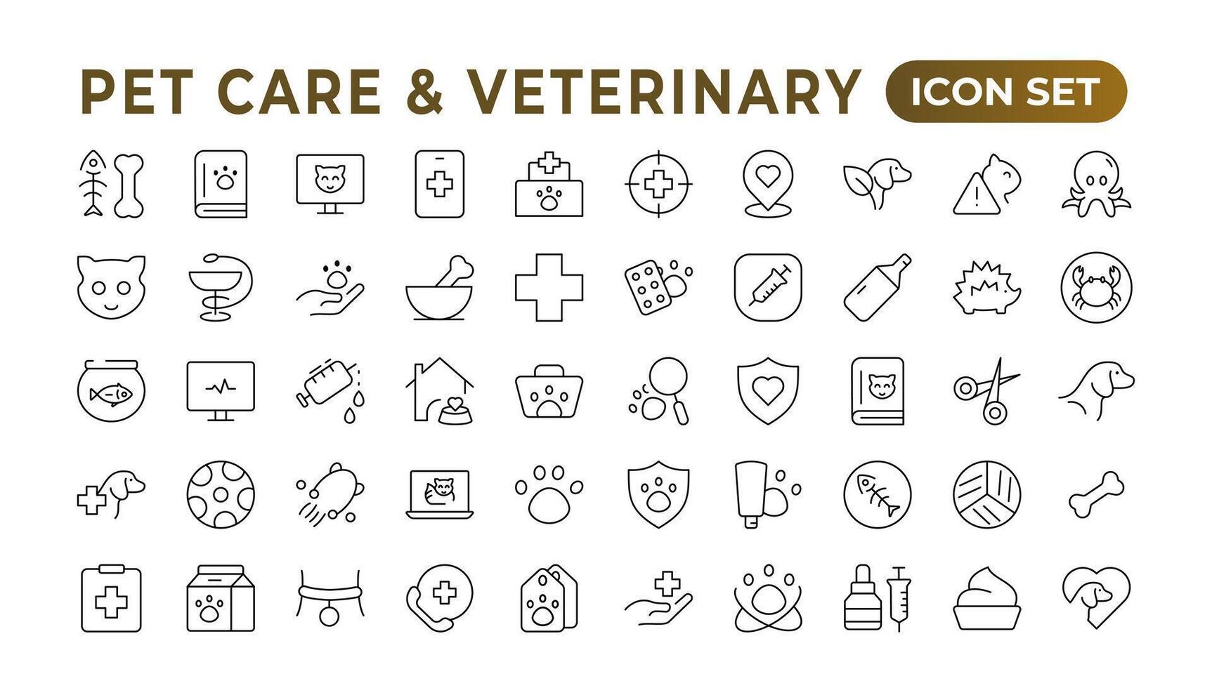 ensemble de ligne Icônes en relation à animal de compagnie, se soucier, vétérinaire, vétérinaire, et soins de santé. contour icône collection. ensemble de contour vétérinaire Icônes. animaux vétérinaire icônes.animal de compagnie et vétérinaire ligne icône ensemble. vecteur