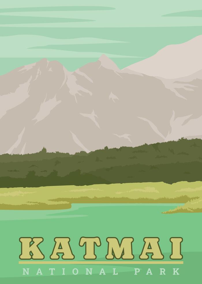 Katmai nationale parc affiche ancien vecteur illustration conception. nationale parc dans sud-ouest Alaska ,Amérique. ancien affiche conception