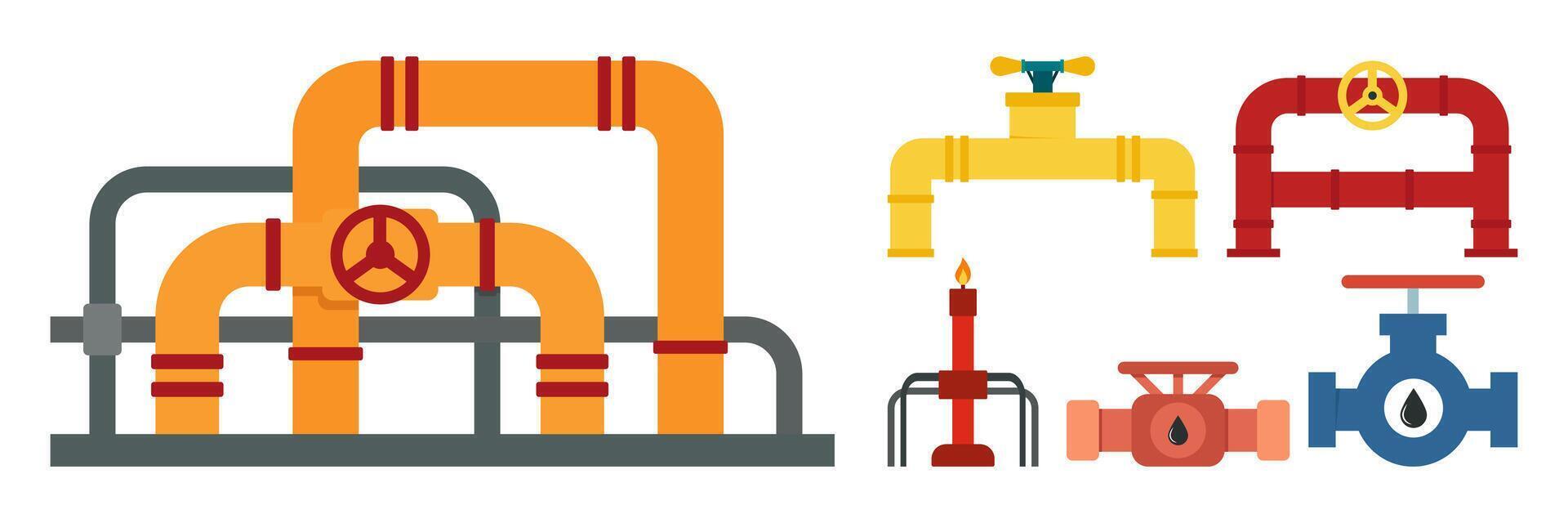 détails tuyau différent les types collection de pétrole industrie tube gaz soupape construction et pétrole industriel pression La technologie plomberie vecteur illustration.