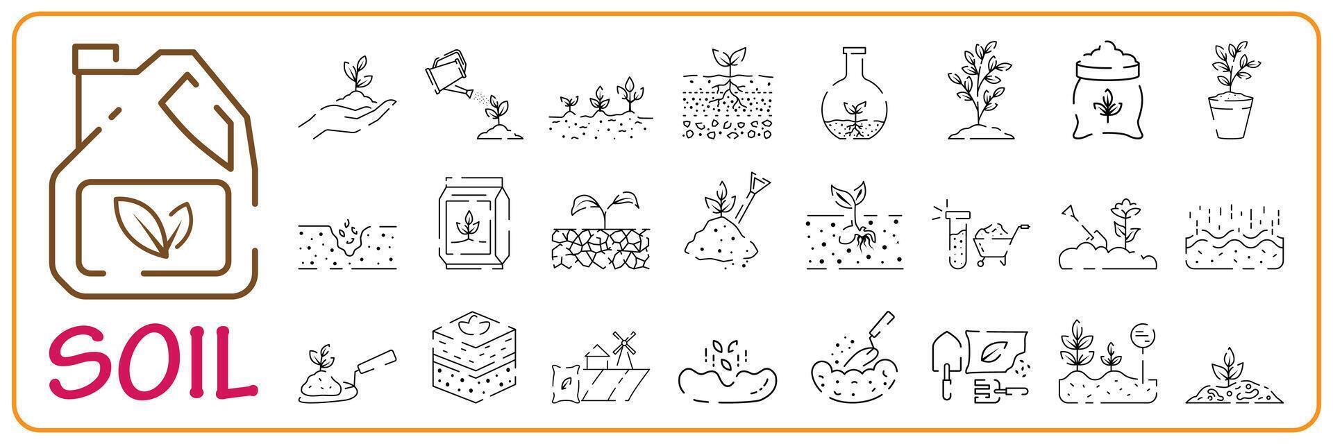sol ligne icône ensemble. Facile les plantes en relation vecteur ligne icône. contient tel Icônes comme feuille sur main et croissance conditions. des graines et irrigation. printemps.