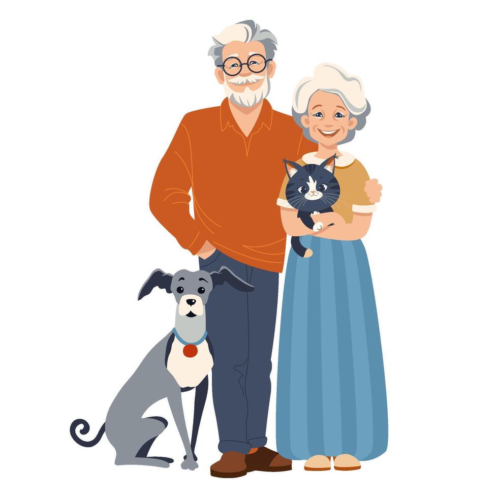illustration plate de vieux couple heureux vecteur