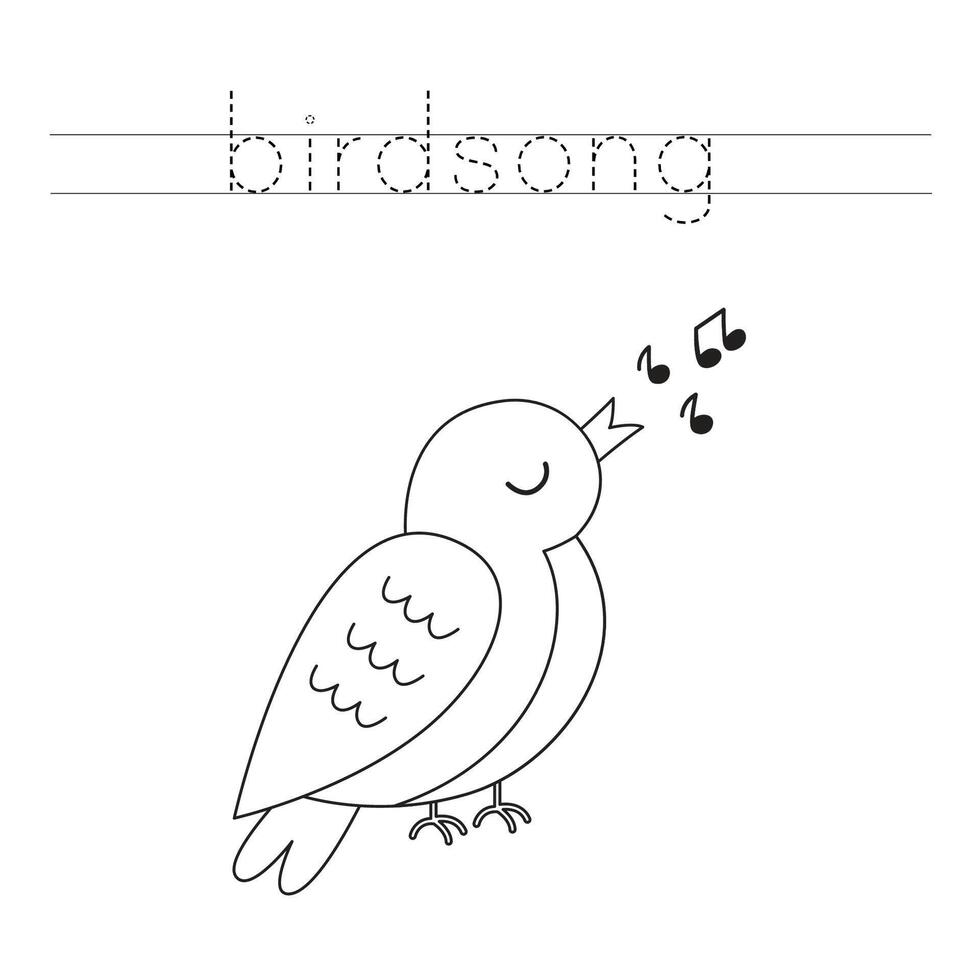 trace le des lettres et Couleur dessin animé chant des oiseaux. écriture entraine toi pour enfants. vecteur