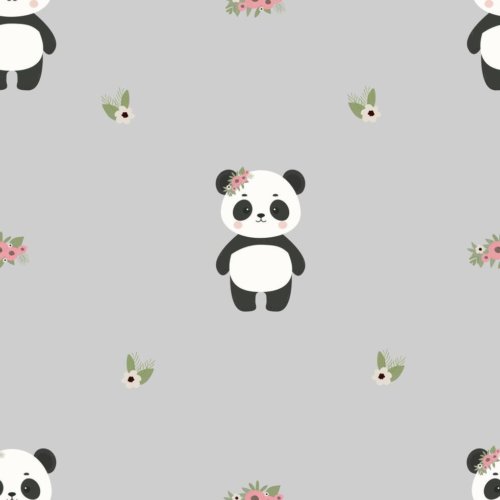 mignonne pandas sans couture modèle. bébé fond d'écran .gris l'amour ours Contexte vecteur