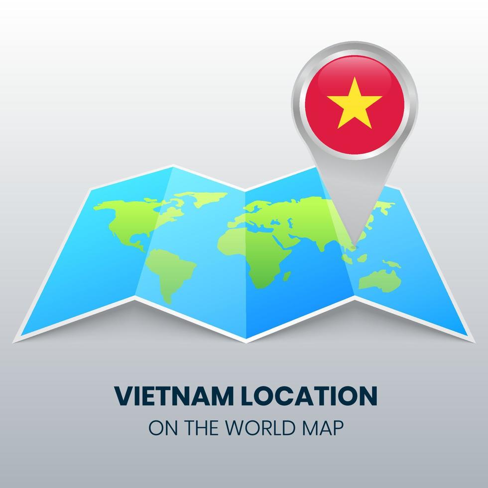 icône de localisation du vietnam sur la carte du monde, icône d'épingle ronde du vietnam vecteur