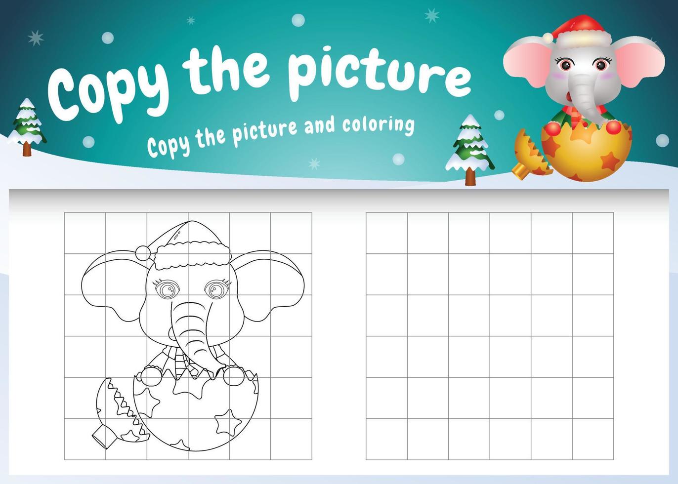 copiez l'image jeu d'enfants et coloriage avec un éléphant mignon vecteur