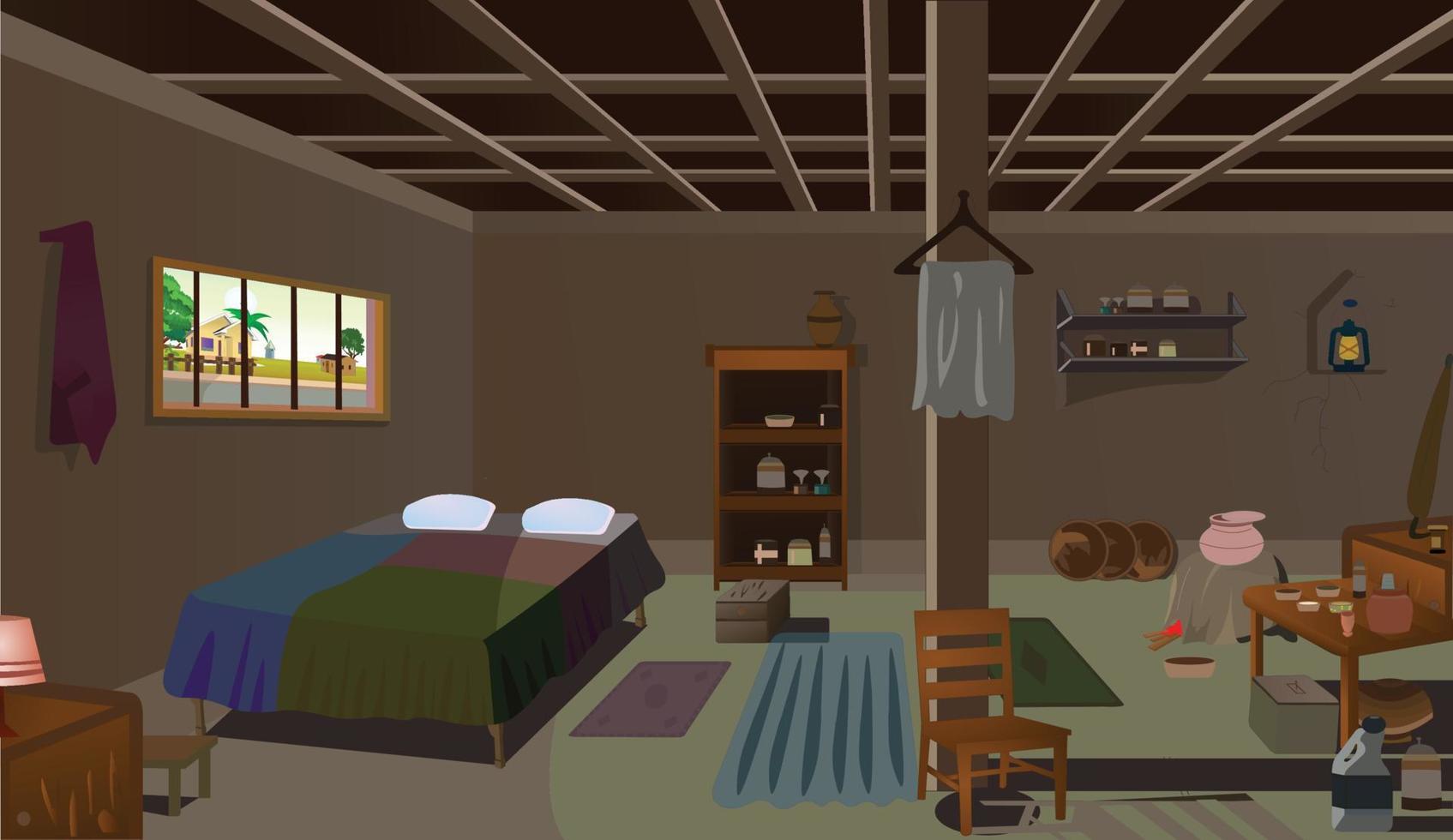 chambre du village à l'intérieur de l'illustration vectorielle illustration de l'intérieur de la chambre pauvre vecteur