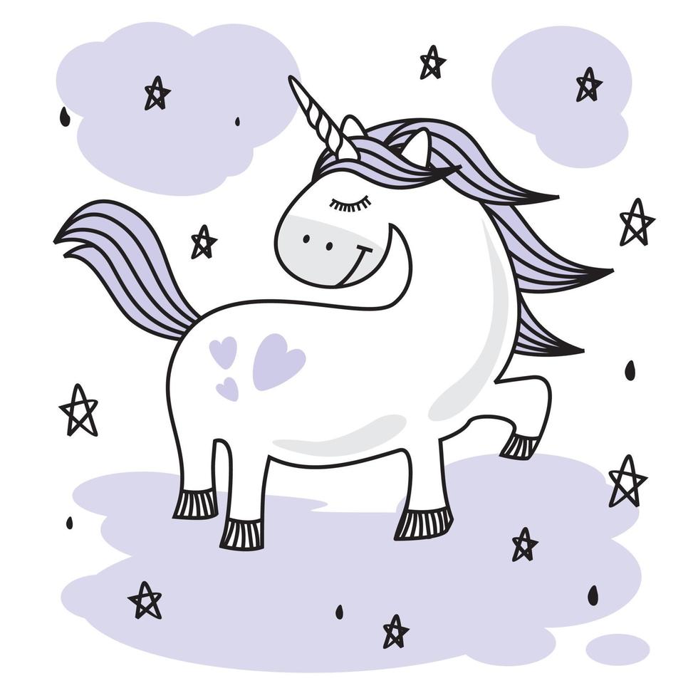 dessin animé petit poney doodle licorne vecteur