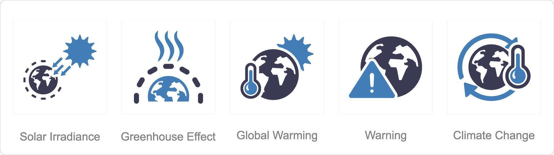 une ensemble de 5 changement climatique Icônes comme solaire l'irradiation, serre effet, global chauffage vecteur