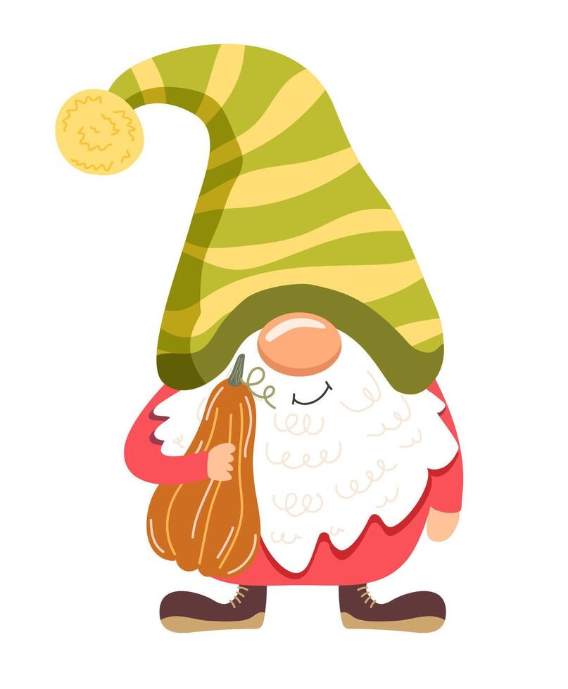 marrant gnome avec une citrouille. vecteur illustration