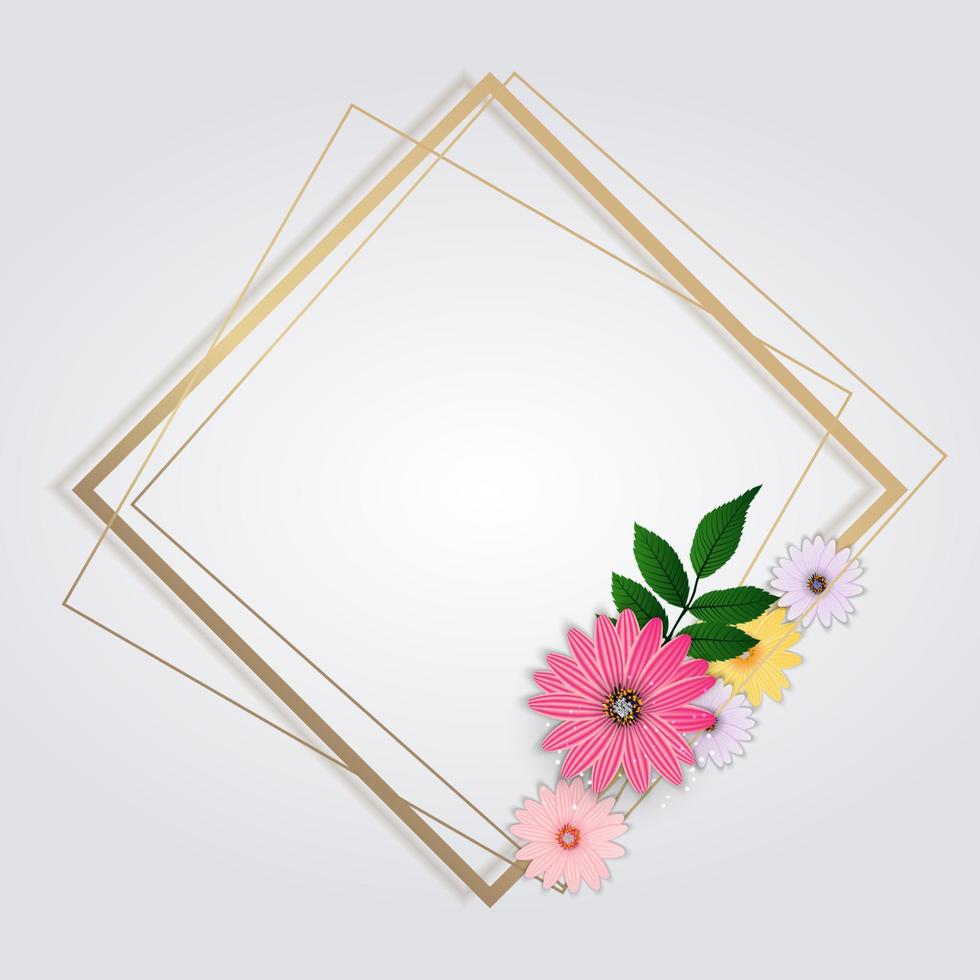 fond mignon avec des fleurs et un cadre doré. illustration vectorielle vecteur